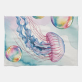 Whimsical Rainbow Jellyfish Watercolor Design Theedoek (Horizontaal)