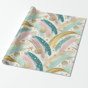Whimsical Rainbow Pastel Abstract met gouden sterr Cadeaupapier