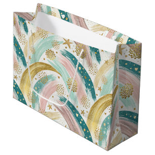 Whimsical Rainbow Pastel Abstract met gouden sterr Groot Cadeauzakje