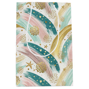 Whimsical Rainbow Pastel Abstract met gouden sterr Medium Cadeauzakje