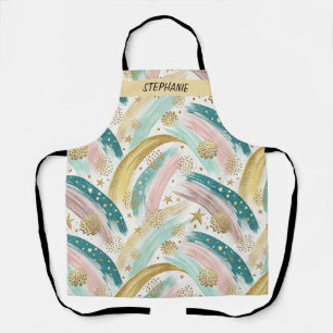 Whimsical Rainbow Pastel Abstract met gouden sterr Schort