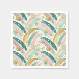 Whimsical Rainbow Pastel Abstract met gouden sterr Servet