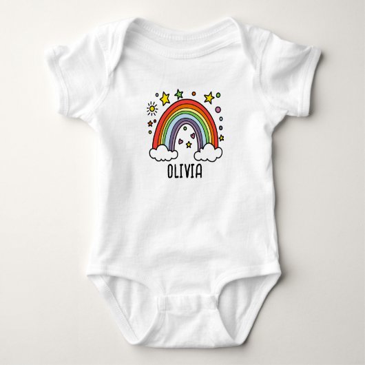 Whimsical Rainbow Personalized Name Design Romper (Voorkant)