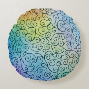 Whimsical Rainbow Swirl Pattern Abstract kleurrijk Rond Kussen