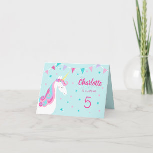 Whimsical Rainbow Unicorn Aqua 5th Birthday