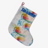 Whimsical Rainbow Unicorn Art-kerststop Grote Kerstsok (Voorkant (Hangend))