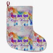 Whimsical Rainbow Unicorn Art-kerststop Grote Kerstsok (Voorkant)