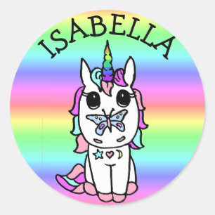 Whimsical Rainbow Unicorn en Butterfly Ronde Sticker