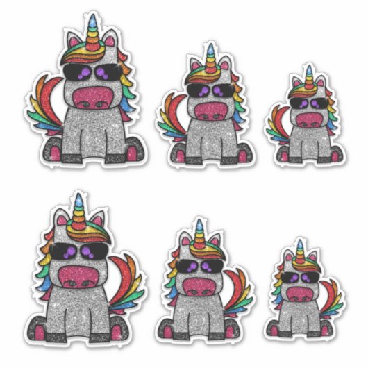 Whimsical Rainbow Unicorn Glitter Sparkly Sticker (Voorkant)