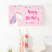 Whimsical Rainbow Unicorn Pink Happy Birthday Spandoek (Insitu)
