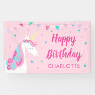Whimsical Rainbow Unicorn Pink Happy Birthday Spandoek