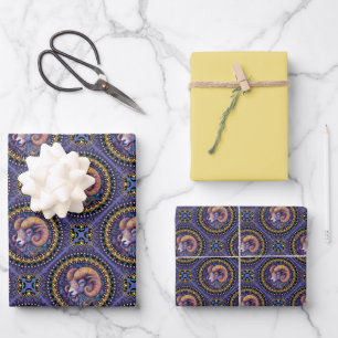 Whimsical Ram Astrologie Mandala Geometrische Tege Inpakpapier Vel