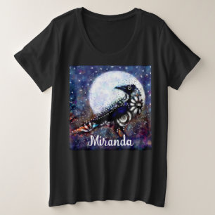 Whimsical Raven Moon Floral Abstract gepersonalise Grote Maat T-shirt
