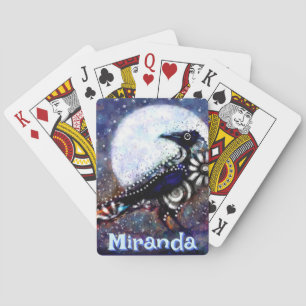 Whimsical Raven Moon Floral gepersonaliseerd Pokerkaarten