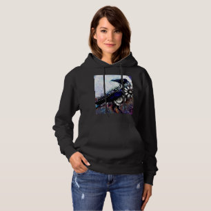 Whimsical Raven Moon Floral Zwart Wit Blauw Hoodie