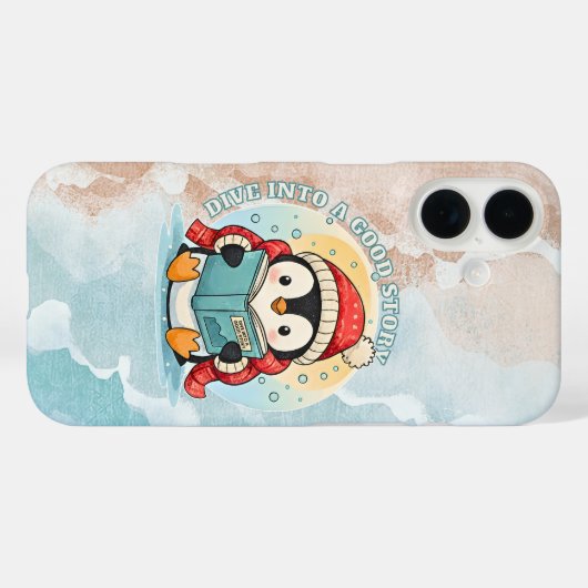 Whimsical Reading Penguin Bookish iPhone Case (Achterkant (horizontaal))