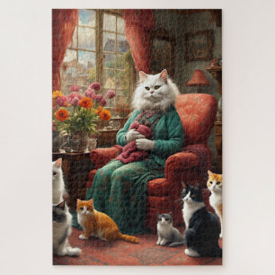 Whimsical Realistic Mama Cat & Kittens Legpuzzel