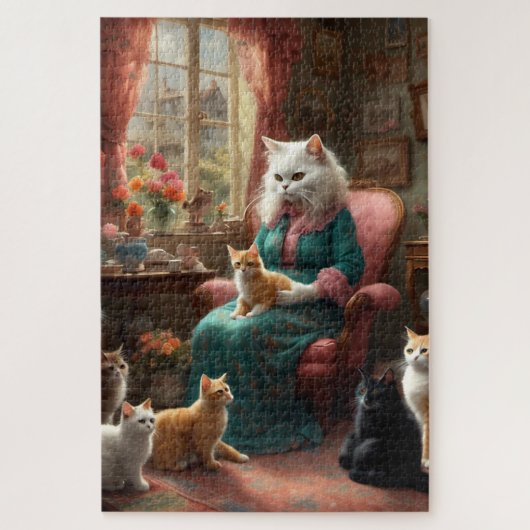Whimsical Realistic Mama Cat & Kittens Legpuzzel (Verticaal)
