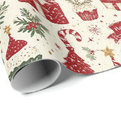 Whimsical Red Birthday Christmas Cadeaupapier (Rol Hoek)