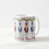Whimsical Red Blue Nutcrackers Merry Kerstmis Koffiemok (Voorkant rechts)