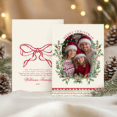 Whimsical Red Bow Family Photo Classic Feestdagenkaart