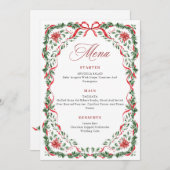 Whimsical Red Bow Printable Christmas Menu Card Kaart (Voorkant / Achterkant)