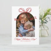 Whimsical Red Bow Valentine’s Day Photo Card Kaart (Staand voorkant)