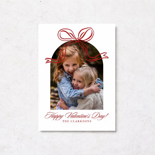 Whimsical Red Bow Valentine’s Day Photo Card Kaart