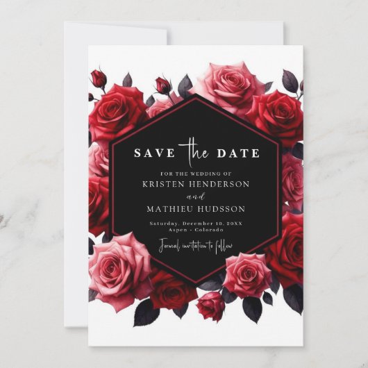 Whimsical Red Crimson Red Wedding Save The Date (Voorkant)