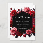 Whimsical Red Crimson Red Wedding Save The Date (Voorkant / Achterkant)