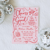 Whimsical Red Doodles Foto Afstudeerfeest Kaart