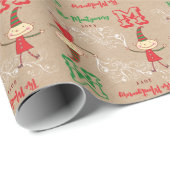 Whimsical Red Elf kerstfeestay - Aangepaste naam Cadeaupapier (Rol Hoek)