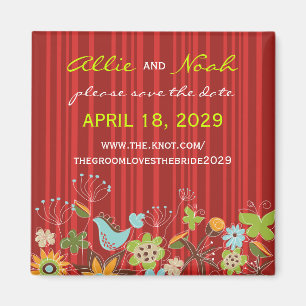 Whimsical Red Floral Garden Save the Date Magnet Magneet