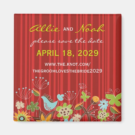 Whimsical Red Floral Garden Save the Date Magnet Magneet (Voorkant)