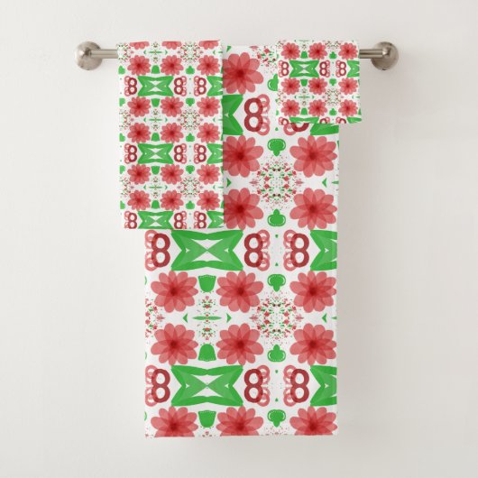 Whimsical Red Flowers Green Leaves On White Art (En situation)