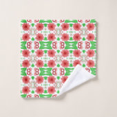 Whimsical Red Flowers Green Leaves On White Art (Gant de toilette)