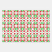 Whimsical Red Flowers Green Leaves On White Art Inpakpapier Vel (Voorkant)
