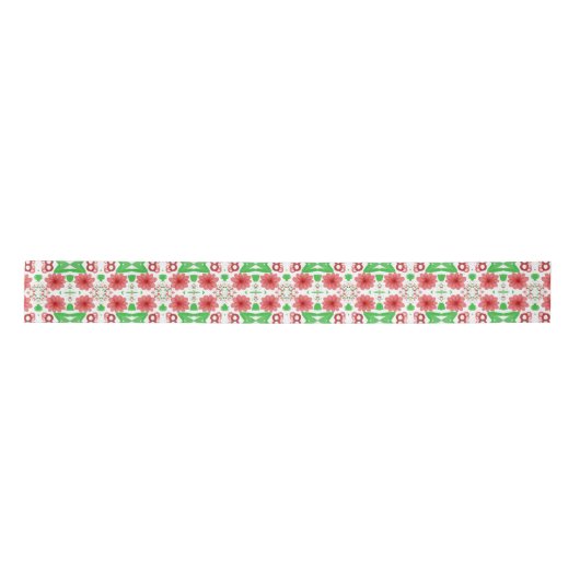Whimsical Red Flowers Green Leaves On White Art Lint (Voorkant)