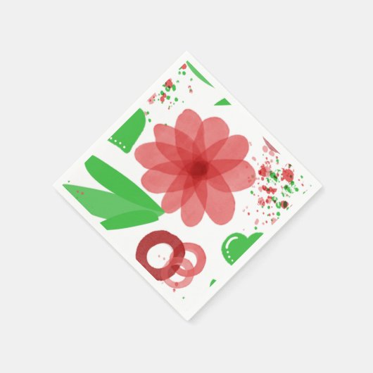 Whimsical Red Flowers Green Leaves On White Art Servet (Hoek)