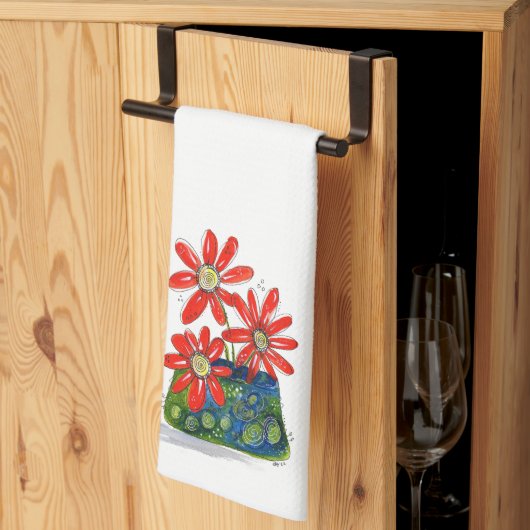 Whimsical Red Flowers Theedoek (Derde Gevouwen)