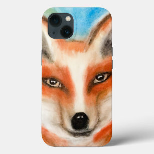 Whimsical Red Fox Blue Artistic Woodland Animal iPhone 13 Hoesje
