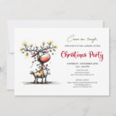 Whimsical Red Green Reindeer Christmas Invitation (Devant)