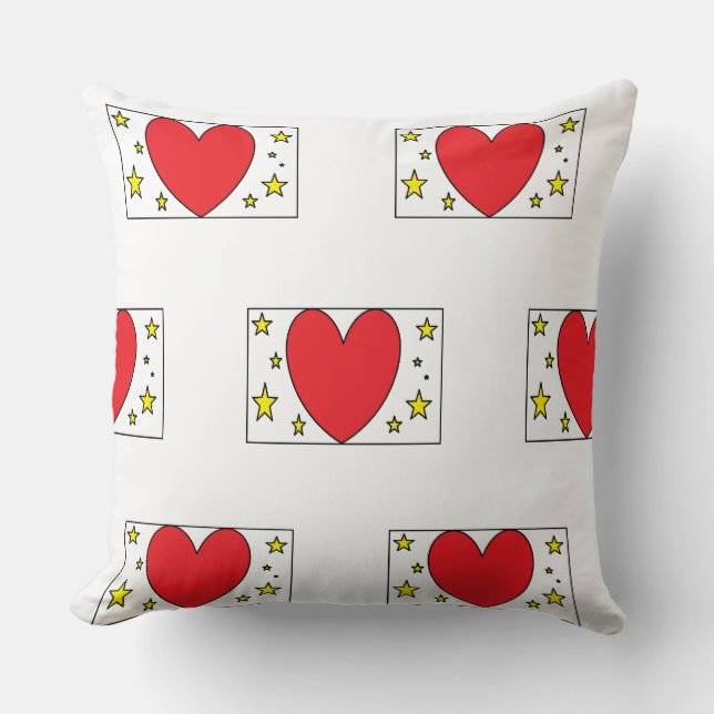 Whimsical Red Heart and Gold Stars Christmas Throw Kussen (Voorkant)