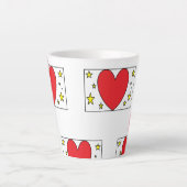 Whimsical Red Heart and Gold Stars Latte Mug (Devant)