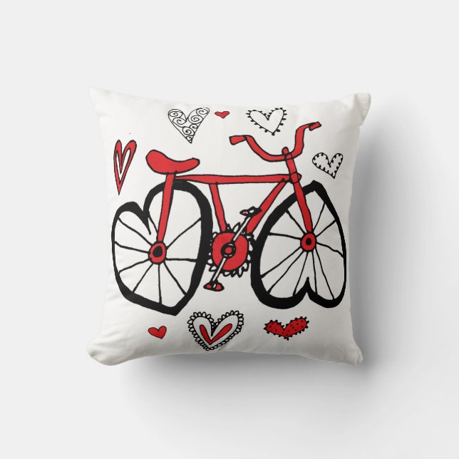 Whimsical Red Heart Valentijn Bicycle Kussen (Voorkant)