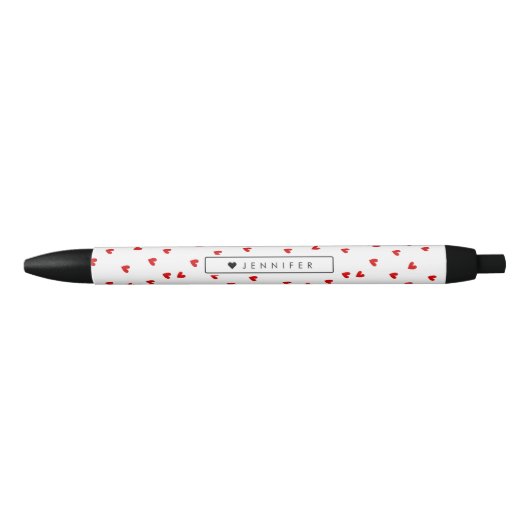 Whimsical Red Hearts Pattern, gepersonaliseerd Zwarte Inkt Pen (Voorkant)