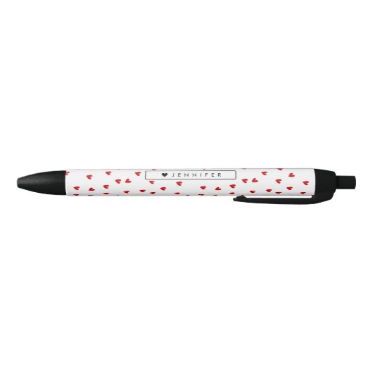 Whimsical Red Hearts Pattern, gepersonaliseerd Zwarte Inkt Pen (Bodem)