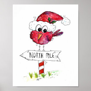 Whimsical Red-kerstvogel Poster
