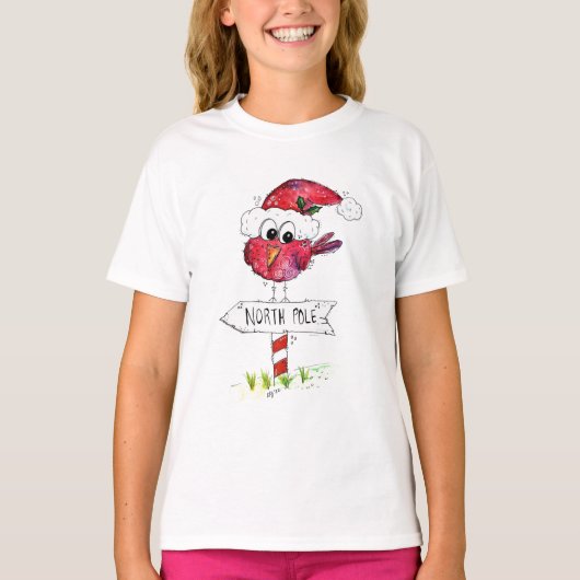 Whimsical Red-kerstvogel T-shirt (Voorkant)