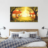 Whimsical Red Mushroom Forest Wall Art Canvas Afdruk (Insitu (Slaapkamer))